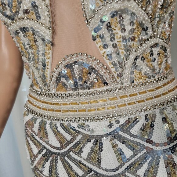 Lucci Lu Red Carpet Gown size 4 gold  and silver sequins SHOW STOPPER - Picture 5 of 11